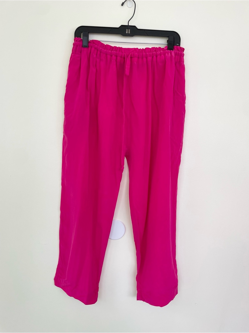 Vintage 100% Silk Savannah Hot Pink Pants w Pockets Drawstring sz L Large